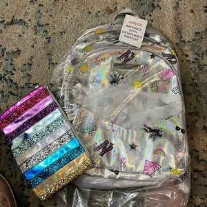Brand new Justice emoji backpack with detachable wristlet